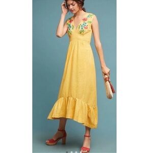anthropologie tracy reese yellow catalina embroidered dress